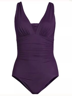 Lands End Women's SlenderSuit Grecian Low Leg One Piece Swimsuit size 12